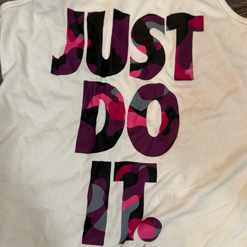 Nike White Tank Top with Pink and Black Graphic - Picture 2 of 8